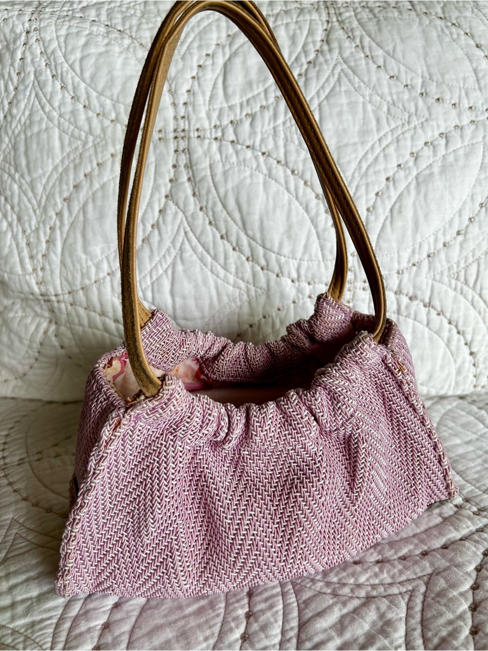 Liz Claiborne “Pretty in Pink” Mini-Bag with Tan leather Handles